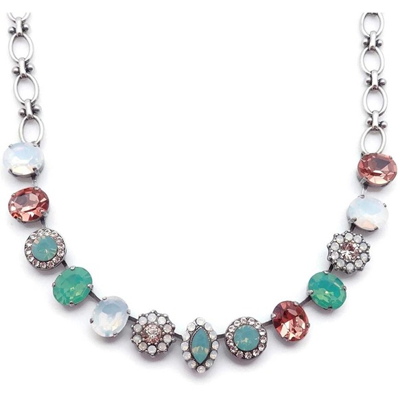 Mariana Seaside Day Silver Necklace Lt Green & Lt Peach Crystal Mix 23439 NEW - Picture 1 of 3